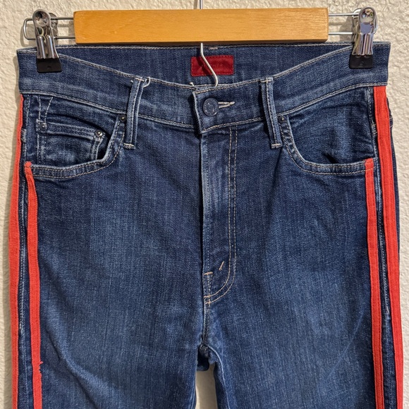 MOTHER Insider Step Fray High Rise Jean Speed Racer Blue Red Women’s Size 26 - Picture 4 of 12